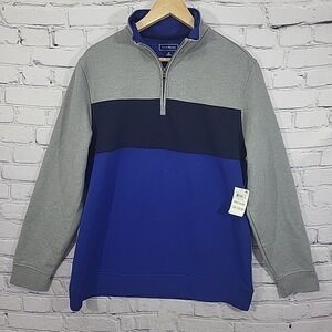 Club Room Mens Sharkskin Sporty Fleece Size M Colorblock 1/4 Zip Golf Track New